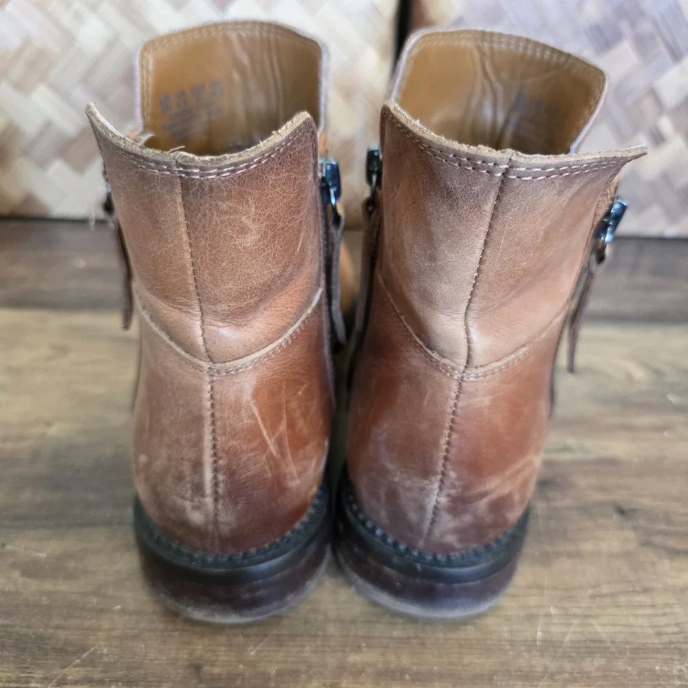 Franco Sarto Boots Women's Size 9M Brown Leather Booties Ankle Worn Halford
